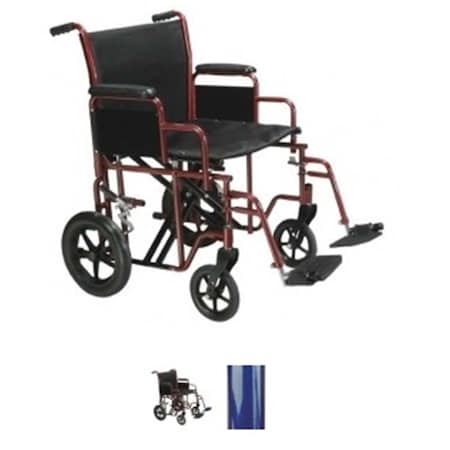 Refuah 20 Inch Bariatric Steel Transport Chair Blue RE1759
